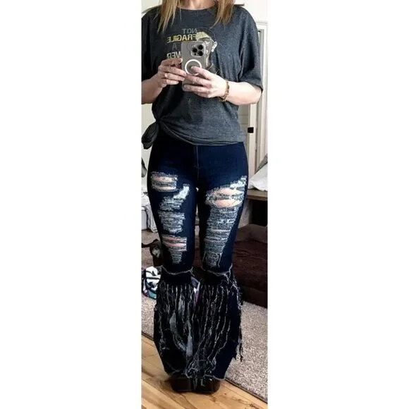 Bell Bottom Jeans Distressed Flared 1970s 70s Hippie - Size Small - Picture 4 of 5